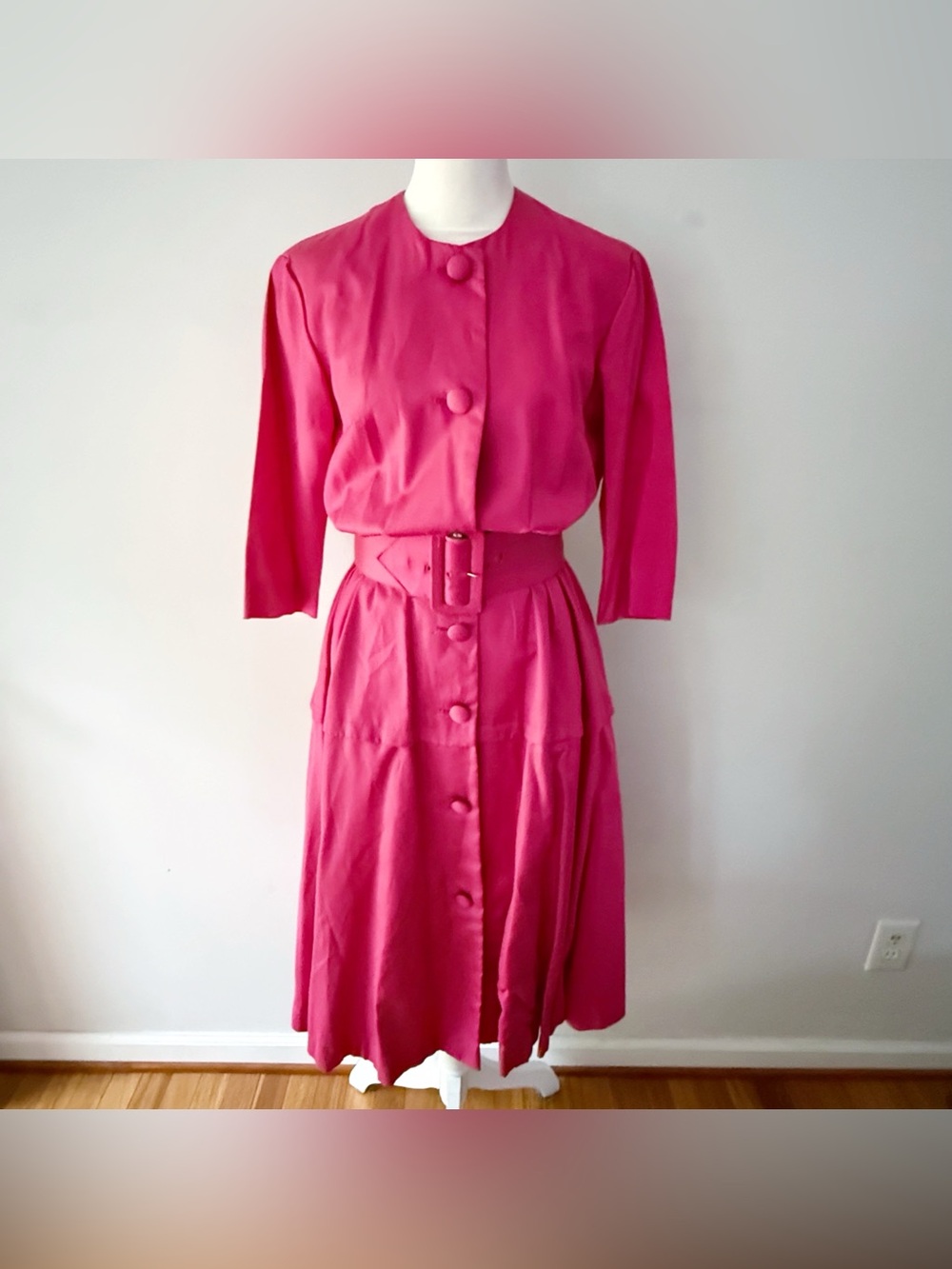 Vintage Women 60s 70s Belted Button Down Midi Shirt Dress Office Retro‎ Classy